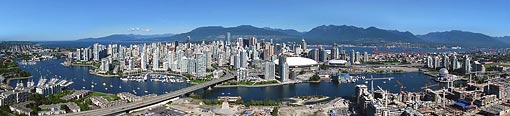 Aerial Panorama - Athletes Olympic Village & Vancouver downtown